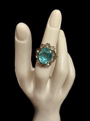 VTG Art Deco Prong Set Ring / Blue Center Stone / White Stones / Size 4