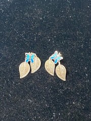 Vintage Sterling Silver Butterfly Leaf Turquoise Stud Earrings