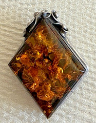 Vintage 925 Sterling Silver Art Nouveau Style Baltic Amber Brooch, 2″ X 1.5 “