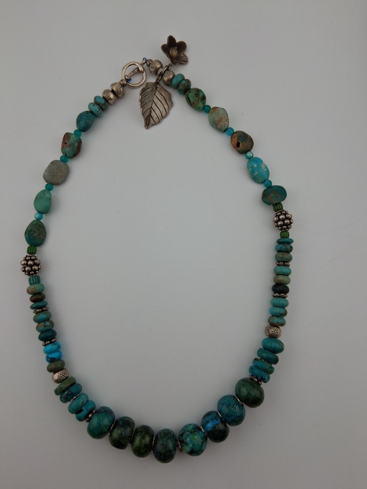 Vintage Sterling Silver Turquoise? Bead Necklace 19″