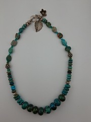 Vintage Sterling Silver Turquoise? Bead Necklace 19″