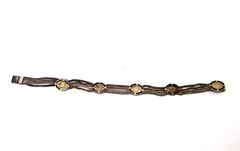 Vintage Sterling Silver 4 Foxtail Chain Enameled Panel Bracelet 925 16.4g 6.75In