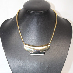 LANVIN Paris Vintage Art Deco Choker Necklace Polished Silver Gold Slide Pendant
