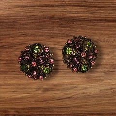 HOLLYCRAFT Pink And Green Rhinestone Vintage Clip On Earrings