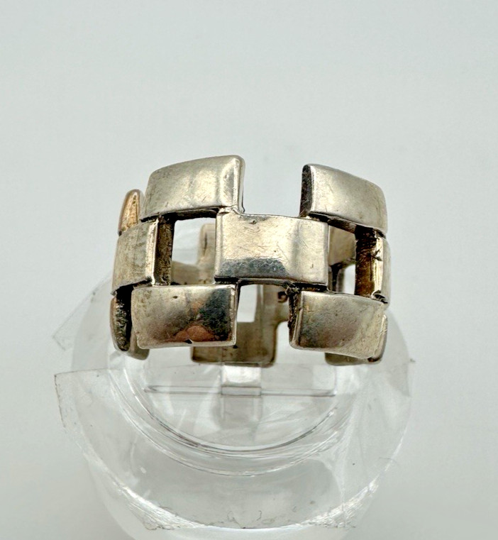 Vintage Mexico .925 Sterling Silver Modernist LINK Ring Size 9