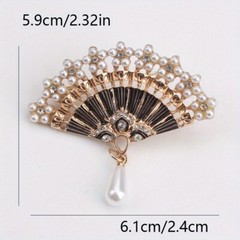 Vintage Classical Dripping Oil Cut-out Pearl Fan Brooch Jewelry Gift Accessories