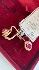 Vintage USSR 925 Sterling Silver Gold Plated Red Corundum Earrings NOS