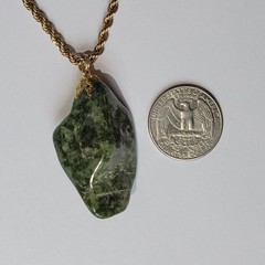 Genuine Green Epidote Polished Stone Pendant 36in Gold Tone Monet Chain Necklace