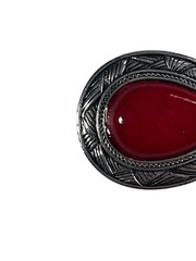 Antique Silver Tone Teardrop Red Stone Howlite Pendant Necklace Charm Jewelry