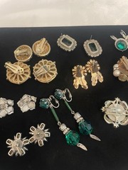 VTG EARRING LOT CLIP PIERCED Lucite Glass Rhinestones 1Pair Sterling Back SEE#15
