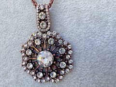 Vintage flower copper 90s 70s 80s pearl Modernist Necklace antique bronze boho
