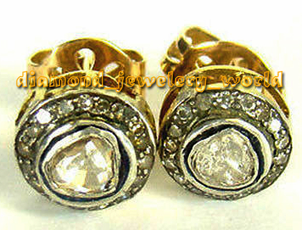 Victorian 1.35ctw Genuine Old Mine Rose Antique Cut Diamond Silver Studs Earring