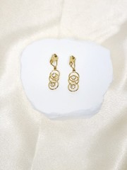 Vintage Gold Tone Clip On Dangle Drop Earrings With Rhinestones – 3 Rings Design