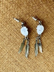WM Wheeler Silver Tone Blue Opal Dangle Post Earrings Southwest Native Feathers