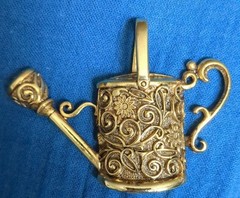 Vintage Adorable Gold Tone Floral Cottagecore Nature Garden Watering Can Pendant