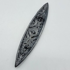 Vintage Art Deco Revival Brooch Black Enamel Gray Metal Marquise Shape