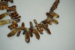 Vintage Chunky Statement Necklace Tigers Eye and Natural Quartz Crystals 19″-22″