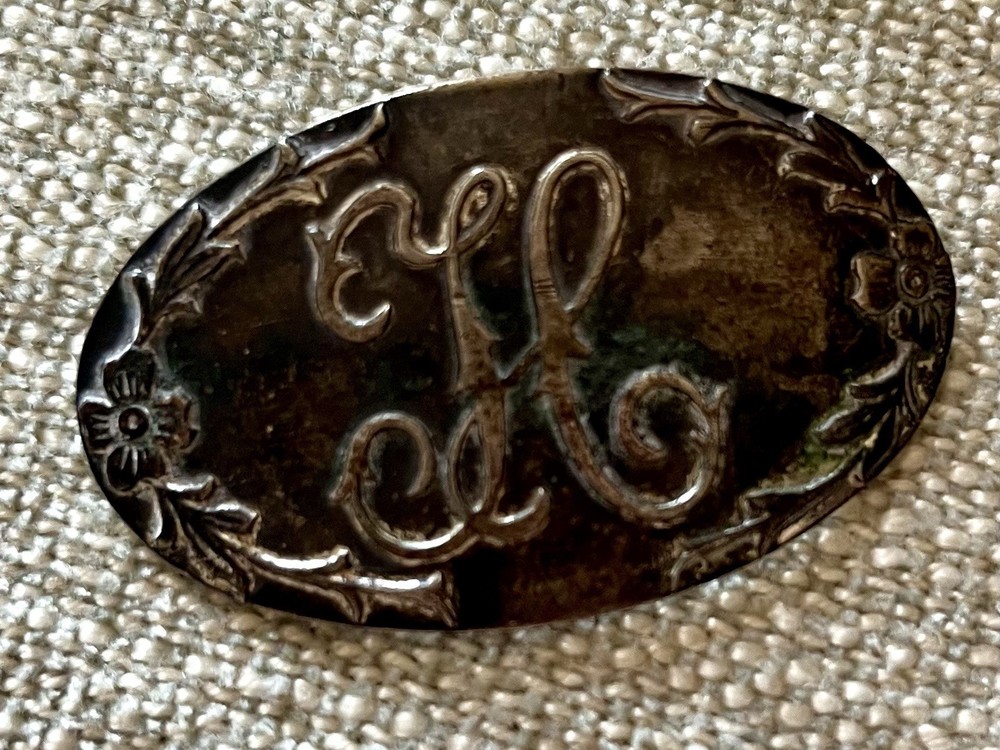 Antique Oval 1.75″ Floral Brooch Pin Back Initial “H”GERMAN SILVER (Alloy)