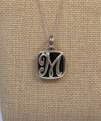 Vintage Sterling Silver & Black Onyx Monogram M Pendant On 18″ Sterling Chain