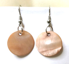 VINTAGE SHELL EARRINGS ROUD SILVER TONE HOOK DROP DANGLE