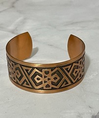 Vintage Handcrafted Genuine Copper Cuff Bracelet With Tribal Geometric Pattern