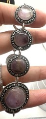 Vintage Silver Tone Purple Stone Link Bracelet Toggle Clasp Boho