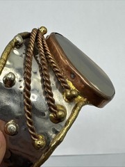 Vtg Modernist Mixed Metals Polished Agate Stone Chunky Cuff Bracelet 8″