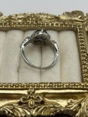 Silver Tone Purple Amethyst Halo Statement Ring Size 8.5 Vintage Costume Jewelry