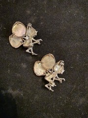 Vintage Set of 2 Fairy Elf Pixie Imp Sterling Brooch Pin Abalone Wings