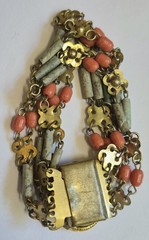 Vintage Egyptian Revival Faience Style Bib Necklace & Bracelet Brass Tone READ