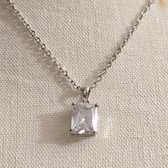 Necklace Crystal Pendant Square Shaped Signed JLO Silver Tone 18″ L SKU 2239