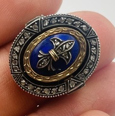 Antique Victorian 19k Gold & Sterling Silver Rose Diamond Enamel Flip Ring