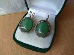Beautiful Vintage earrings stone Nephritis SILVER 925 stamp Ukraine 11.9 Jade