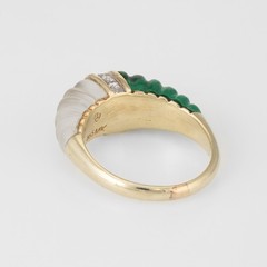 Fluted Rock Crystal Malachite Diamond Dome Ring Vintage 14k Yellow Gold Estate