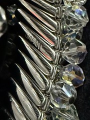 Vintage Aurora Borealis Bead Cha Cha Style Stretch Bracelet Silver Tone Japan