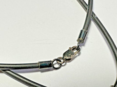 VINTAGE STERLING SILVER BLACK LEATHER 18IN LONG NECKLACE 925 & PENDANT