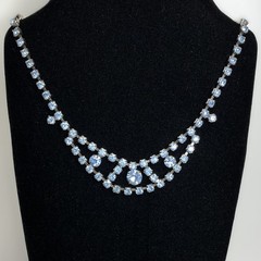 Vintage Silver Tone Baby Blue Rhinestone Choker Necklace 14.5″