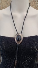 Western Bolo Tie Black Onyx Sterling Silver Cowboy Cowgirl Statement Handmade