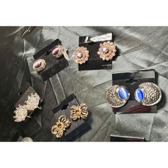 Lot of 8 Vintage Estate Lot Clip-On Earrings Rhinestone Statement Jewelry
