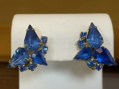 Vintage La Roco Blue Rhinestone Glam Choker Necklace And Earrings Set