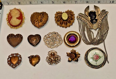 Lot of 13 Older Vintage Pendants,Button Covers,Cameo Brooche & Others