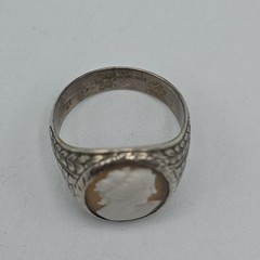 Vintage 925 Sterling Silver Shell Cameo Ring Hand‑Carved Portrait Sz 10.75