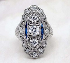 3Ct Vintage Art Deco Style Lab Created Diamond Engagement 14K White Gold FN Ring