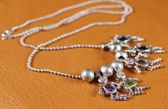 5 Children with Dancing Arms Legs Beaded Birthstone Necklace Sterling Silver 23″