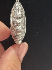 W. GERMANY Aluminum Necklace Pendant Silver Tone Palm Trees Beach 2-sided Hawaii