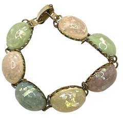 CORO Pegasus Confetti Bracelet Cabochon Pastel Lucite Vintage Gran Retro Dainty