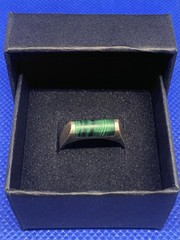 Y26 DKM Green Malachite 925 Silver Ring Size 7.5 Denmark Norway Baguette