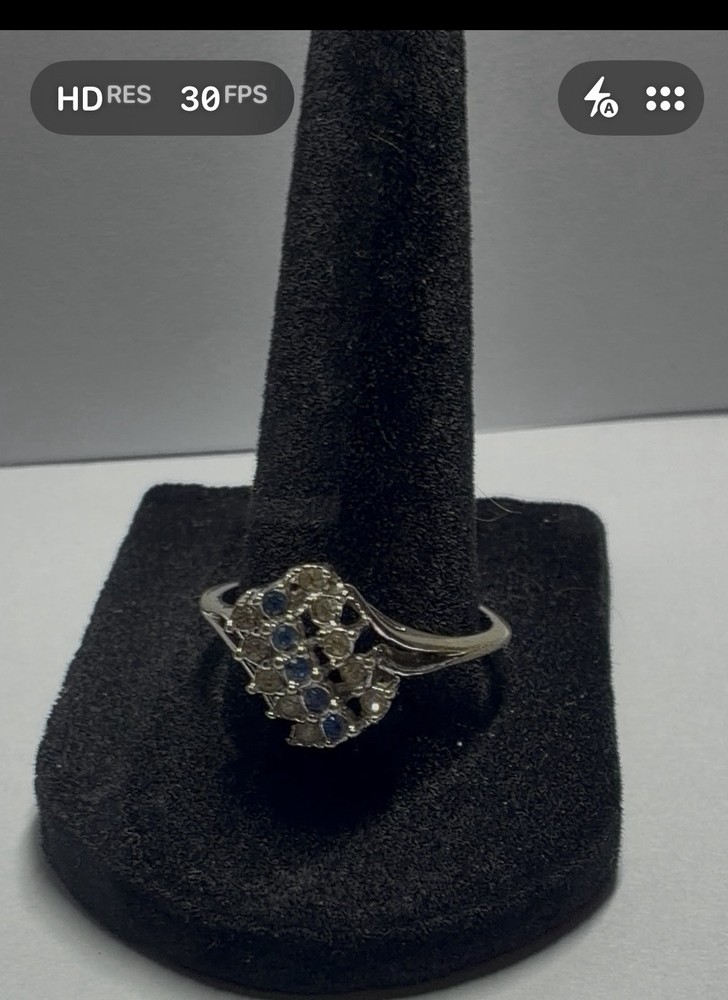 Vintage 925 Sterling Silver Sapphire Diamond Accent Cluster Ring Size 10 2.68g