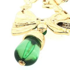 Vintage Catwalk John Jewelry Set – Gold‑Tone Bow Necklace & Green Drop Earrings