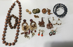 Vintage Unique MOD BOHO Wood Jewelry Necklace,Bracelets ,Earrings, Pins Lot